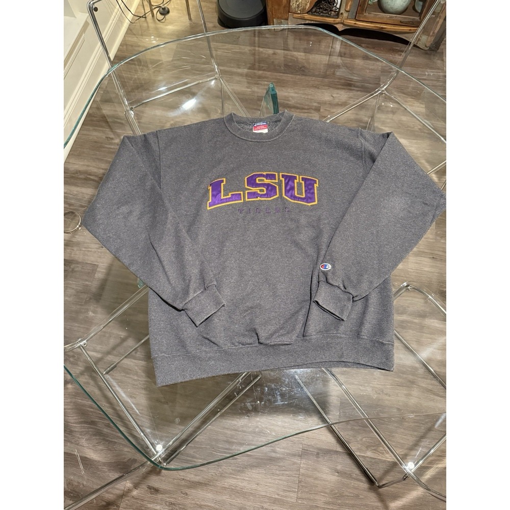 Vintage LSU Tigers Champion Men's Medium Pullover Sweatshirt Gray College Sz L‎